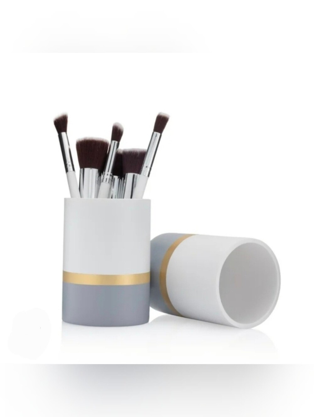 White & Gray Gold-Accent Makeup Brush Holder - Home Storage Organizer BNIB